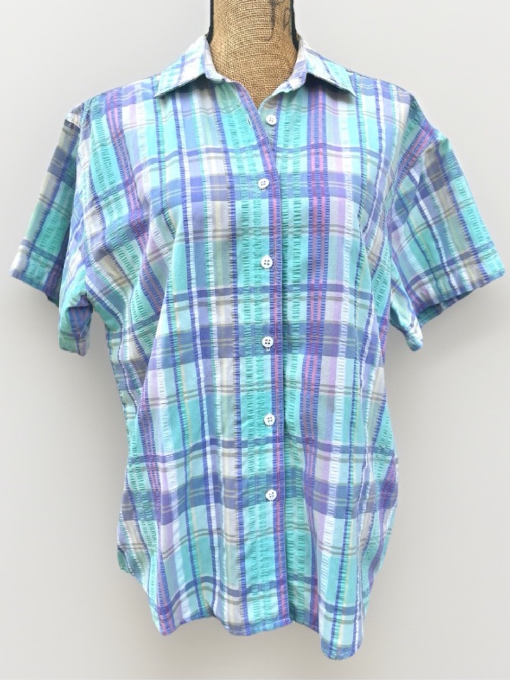 Vintage Koret Francisca Cotton Blend 90s Plaid Button Down Shirt Size Large